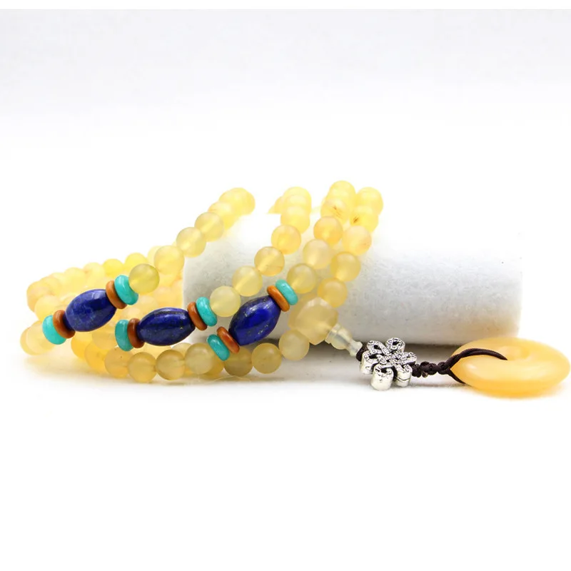 Natural Round Bead Bracelet, 108 Sheep Horn Prayer Beads