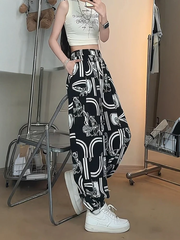 

Брюки с принтом из ледяного шелка для мужчин и женщин, летние тонкие широкие брюки-фонарики, повседневные брюки Dra Harlan, удобные дышащие легкие...