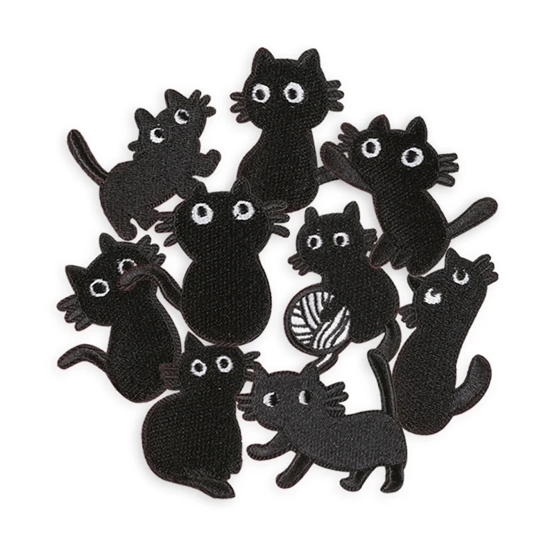 9 stücke Schwarze Katzen Nette Anime Eisen Auf Patches Für Kleidung Gestickte Lot Jacke Stoff Nähen Kinder Aufkleber Pack Diy parche Mochila – Detail 13