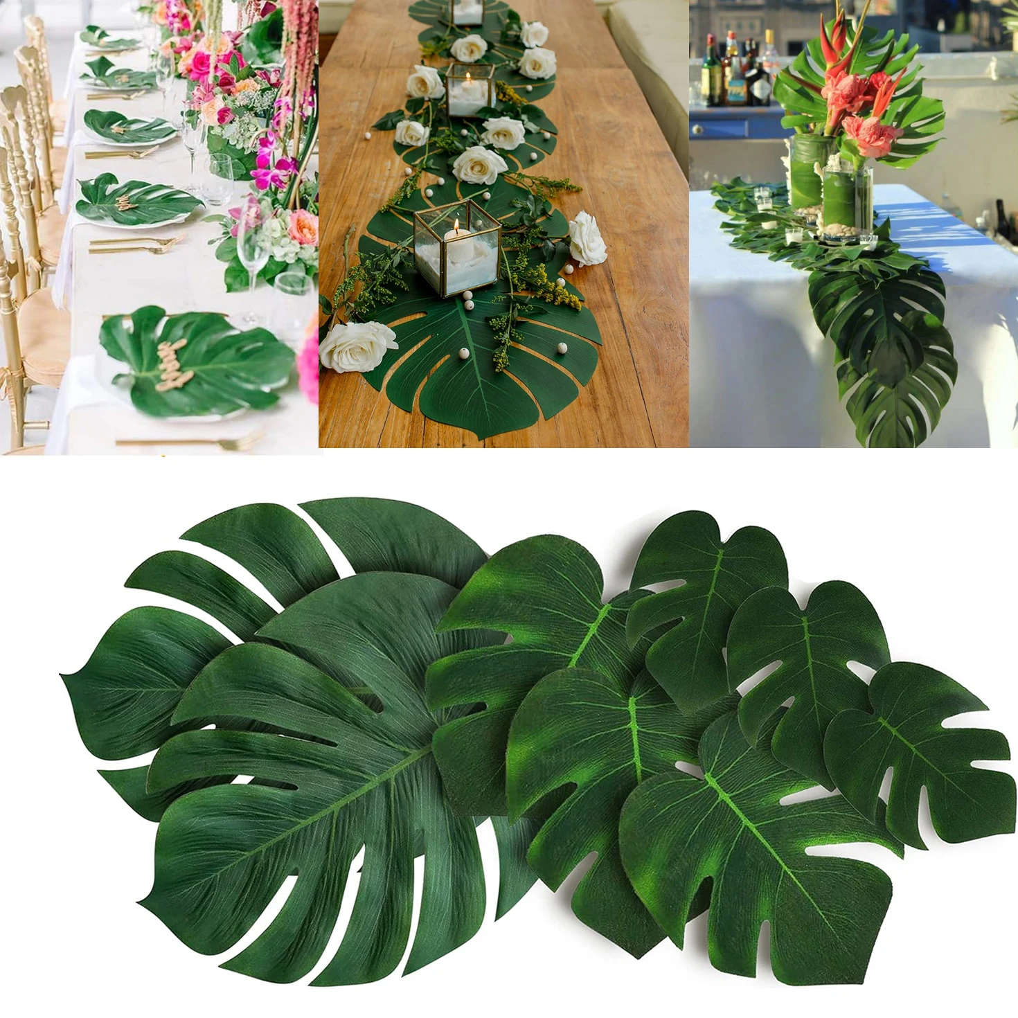 

10/50pcs Hawaii Artificial Monstera Plant Palm Leaf Turtle Back Leaf Jungle Beach Theme Party Flower Arrangement Mat Accessories