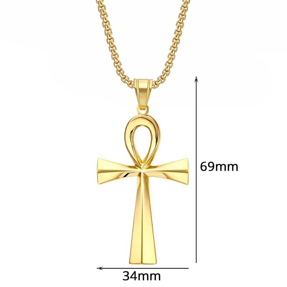 Egyptian Ankh Cross Necklaces Pendants Gold Color Stainless Steel Hieroglyphs Amulet Necklaces For Women Men Egypt Jewelry Gifts