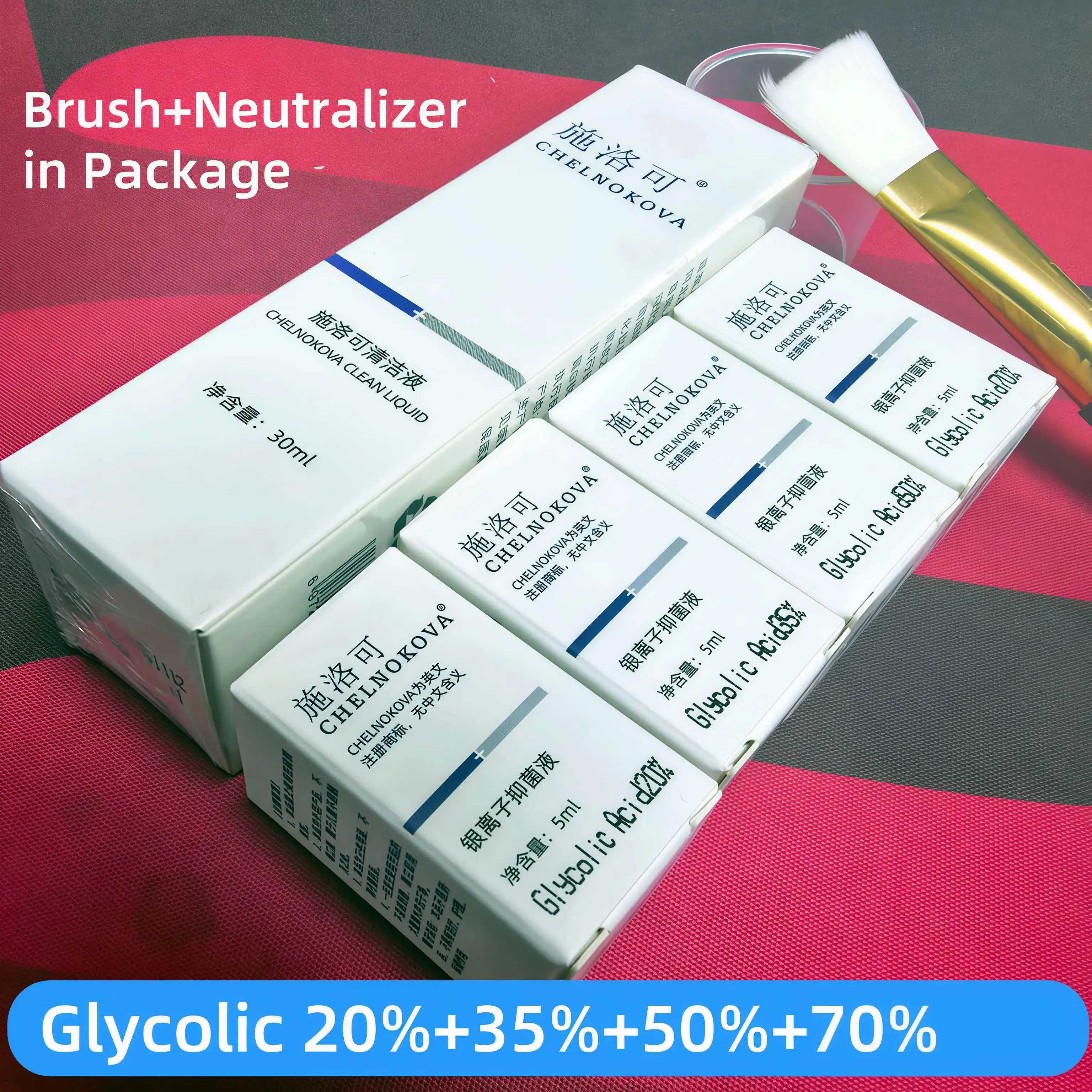 chemical peeling Glycolic Acid 20 30% 30ml neutralizer brush tools acid home salon pure 40 50 60 70 aha peel peeling for face