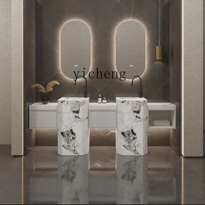 

oval rock slab integrated basin double basin bathroom cabinet combination black column washbasin wash basin set