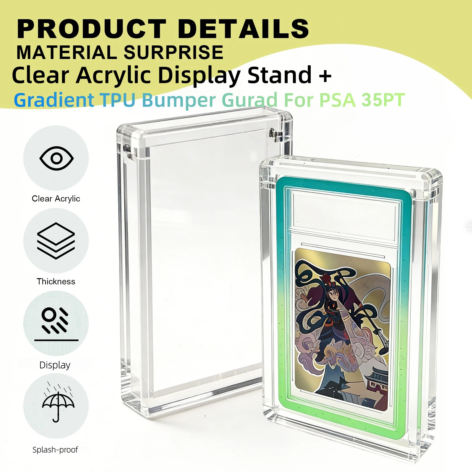 TPU Bumper Guard Protector with Magnetic Acrylic Display Stand Case for PSA 35PT Graded Card Slab Sports Trading Card Collection