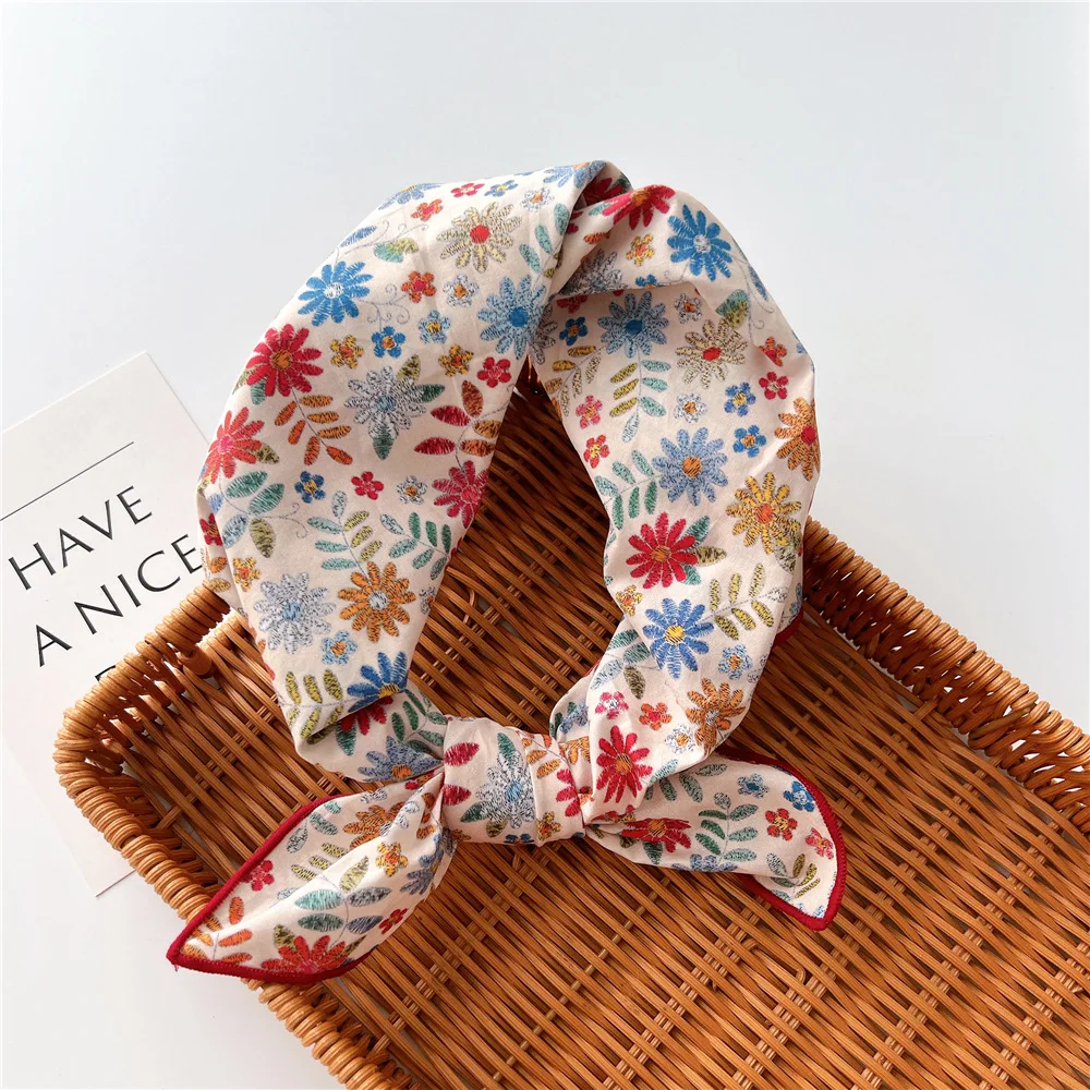 58cm Square Cotton Flower Neck Scarf Hair Band Fashion Print Wrap Hairband Headband Hairscarf Turban Kerchief Bandanas