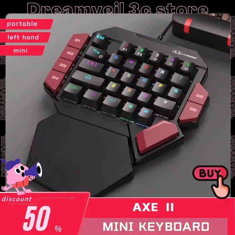 

Axe II Gaming Mechanical Keyboard Left Hand Wired Keyboards custom Mini Portable 35key Rgb Light With Hand Support Esports Pc Cf