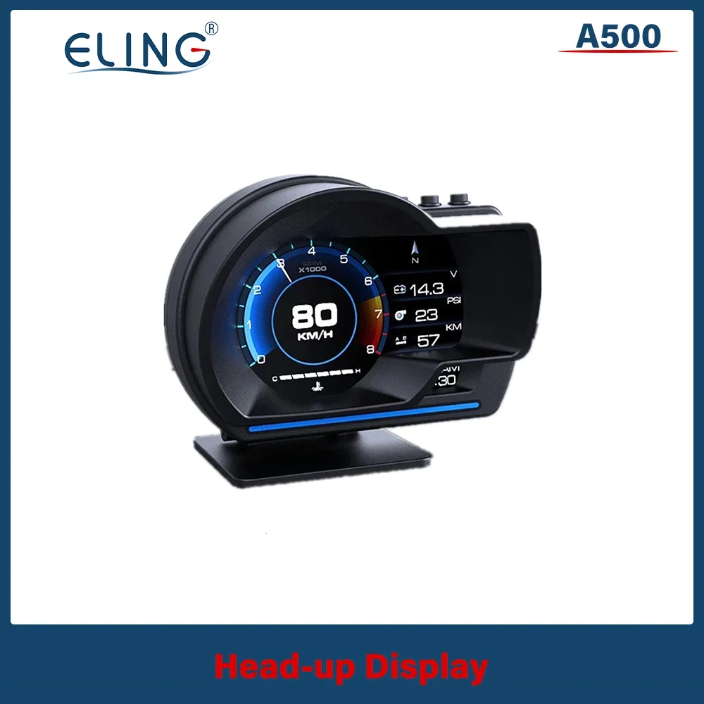 ELING Auto HUD Display OBD2+GPS Smart Car HUD Gauge Digital Odometer Security Alarm Water&Oil temp RPM