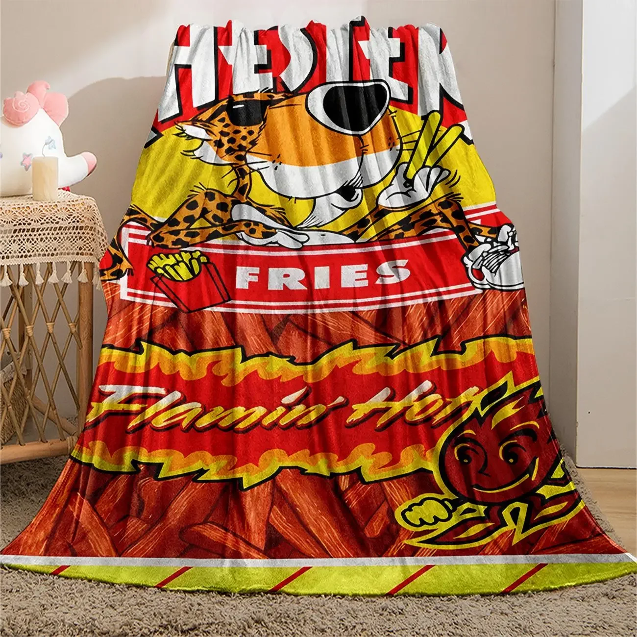 Customize Ultra-Soft Flannel Cozy Throw Blanket, Modern Soft Fluffy Vibrant Corn Chips & Leopard Print 1-Count Multifunctional W