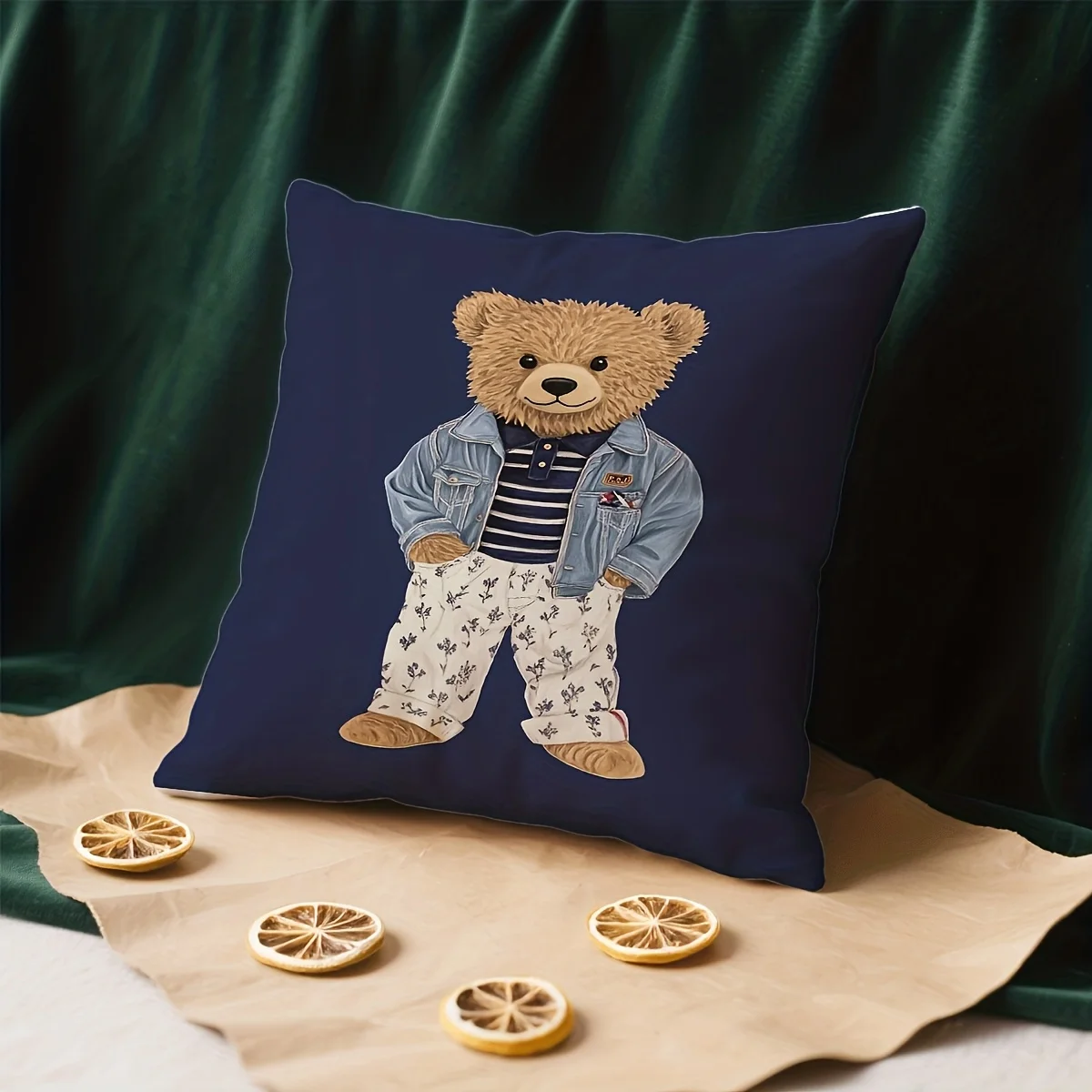 Vintage Bear Art Short Plush Pillow Cover Single Sided Print 18x18 In Cute Animal Cushion Case For Sofa Bedroom Home Decor Gift