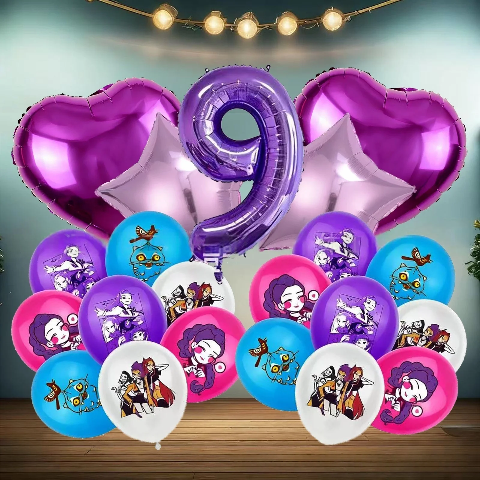 21 pièces Kpop chasseurs de démons anniversaire ballon décoration ensemble musique fille numéro ballons en aluminium enfants fête fournitures cadeau faveur décor