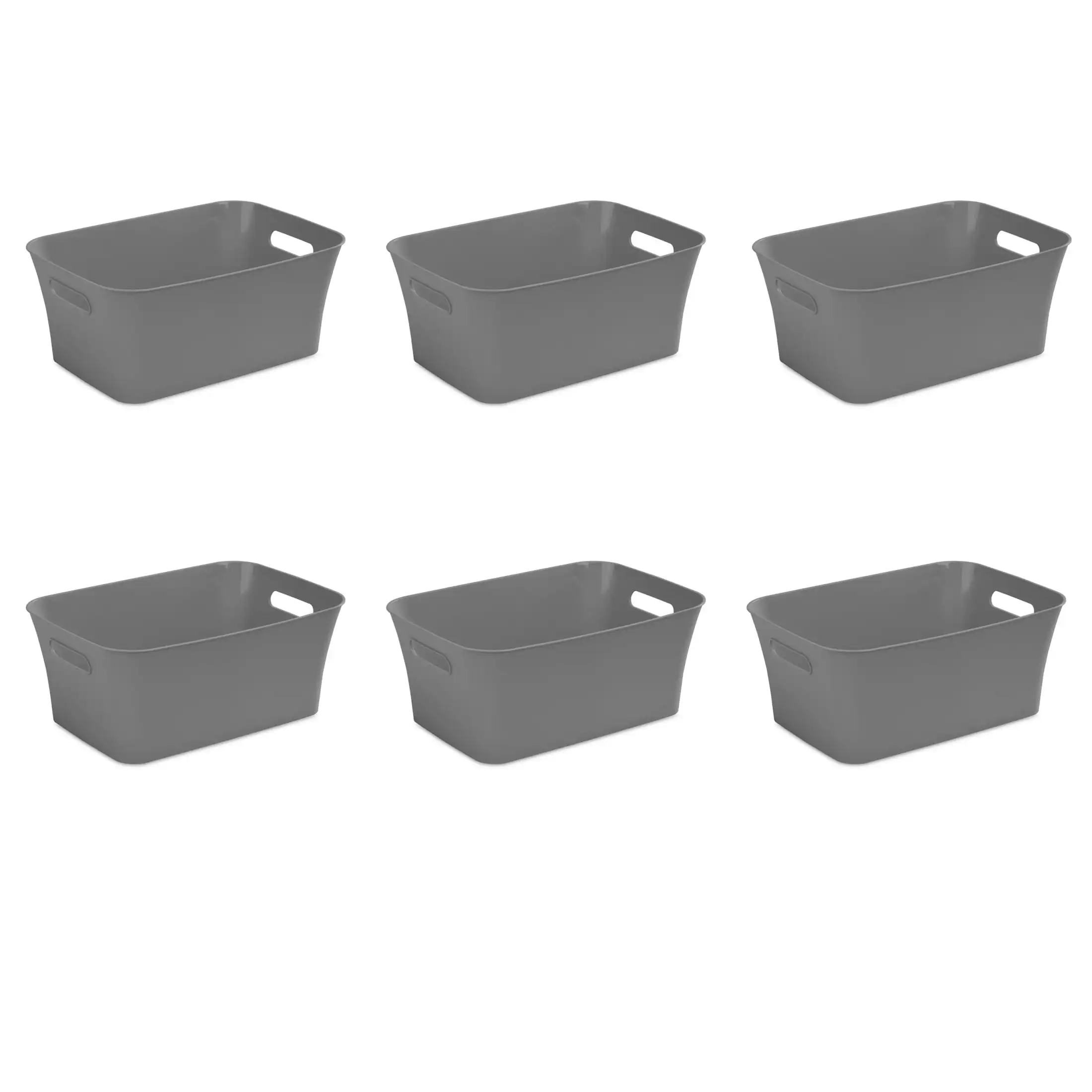 

Medium Bin, Open Plastic Storage Containers, Versatile Stylish Organizers with Handles, Gray, 6 Pack