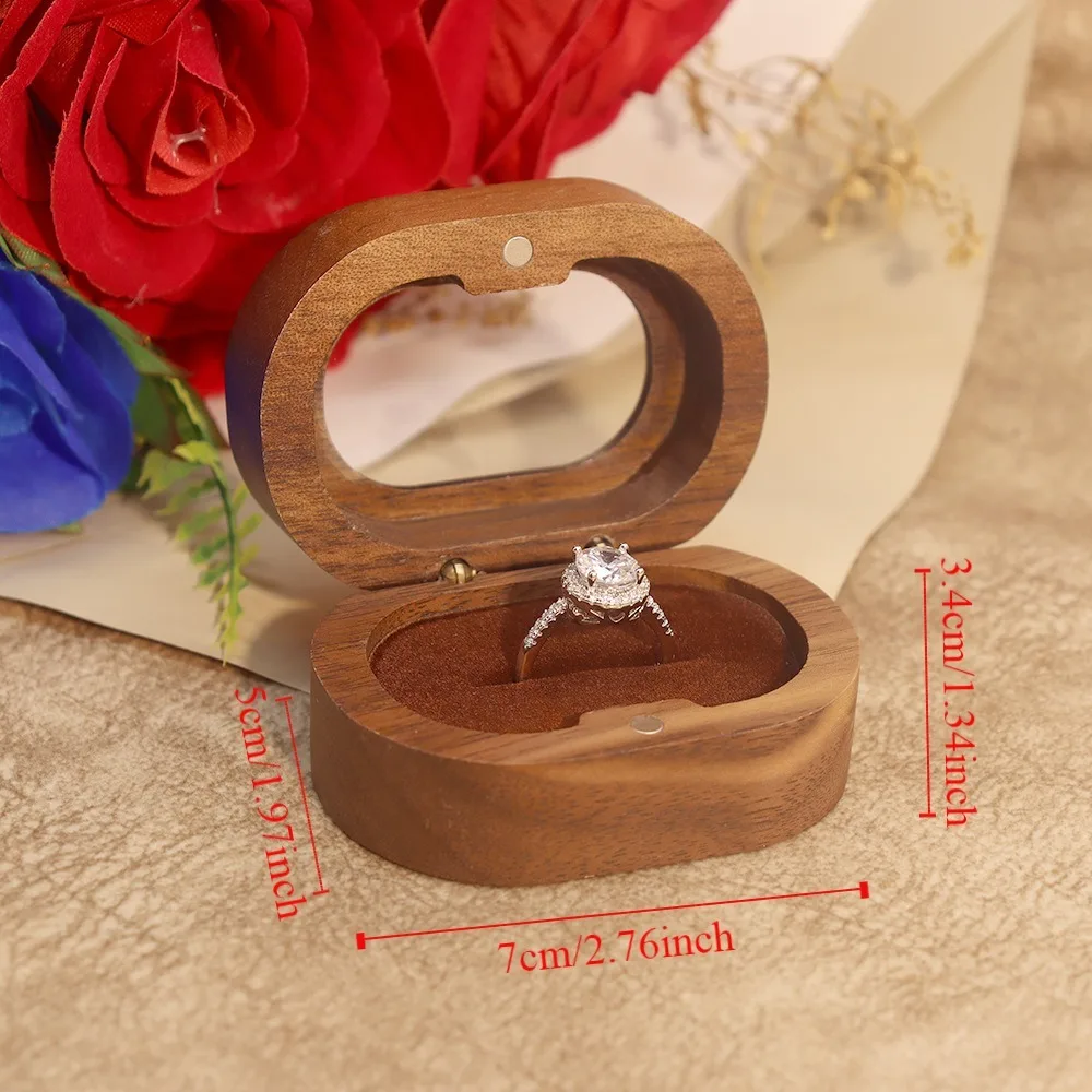 بسيطة خشبية البنصر صندوق مجوهرات صندوق تخزين خاتم الخطوبة خاتم الزواج الفاخرة الغبار زوجين خواتم حامل الزفاف #5