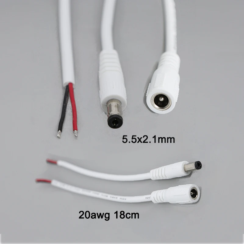 20awg 18cm DC male female Power Extension Cable 12V 5A White Connector Extender Cord 2.1x 5.5mm For LED Strip Camera M20