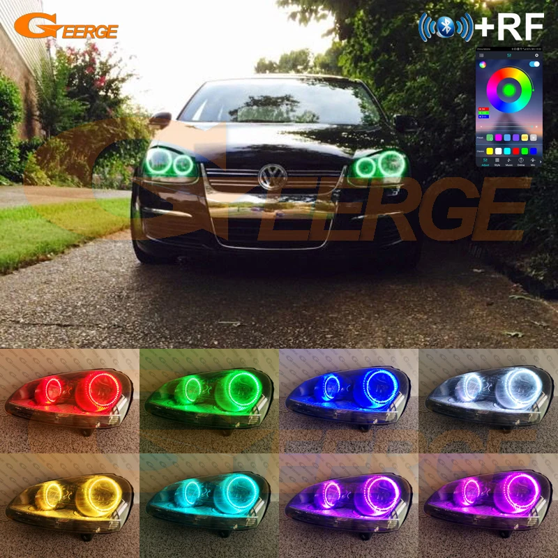 For Volkswagen VW Golf V 5 MK5 GTI Rabbit Jetta R32 RF Remote BT App Ultra Bright Multi Color RGB Led Angel Eyes Kit Halo Rings