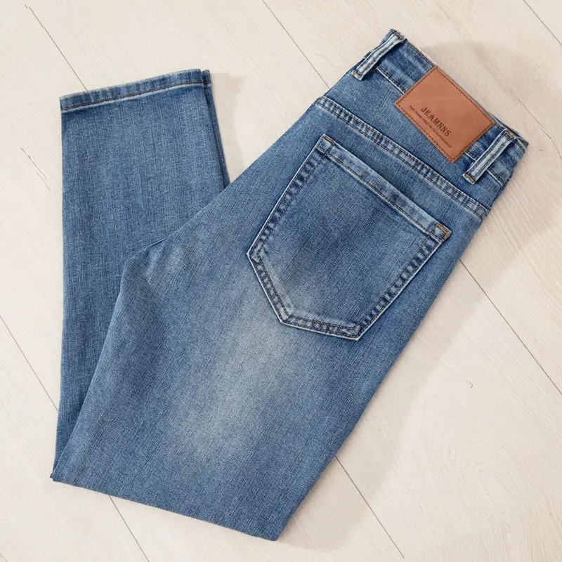 

Spring Summer Thin Denim Jeans for Men Blue Straight Stretch Cotton Denim Pants Streetwear Casual Lightweight Trousers Versatile