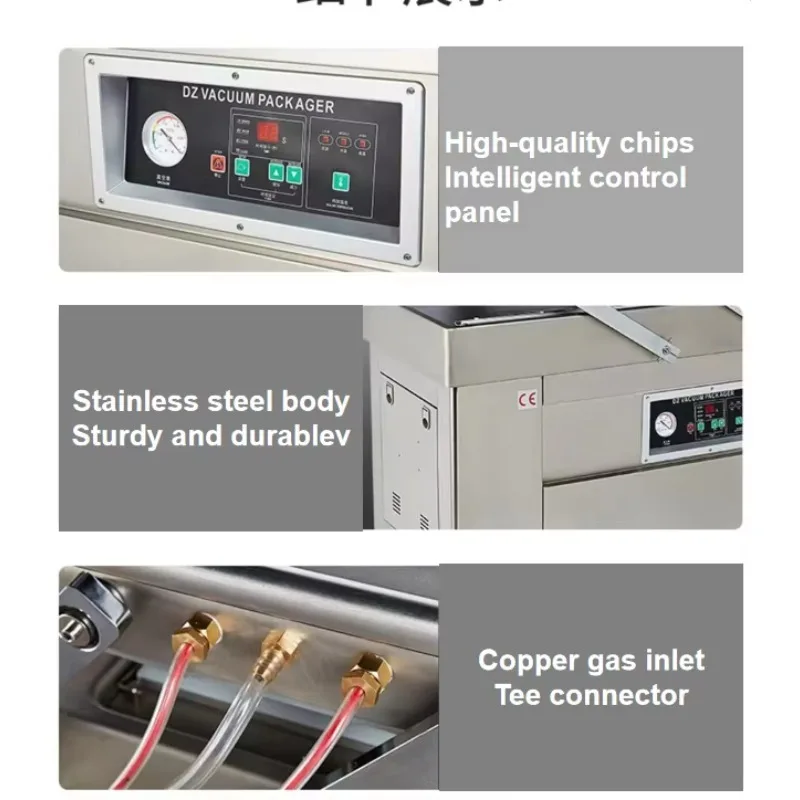 Model 500 Double‑Chamber Stainless Steel Vacuum Packager for Seafood Cooked Food Grain
