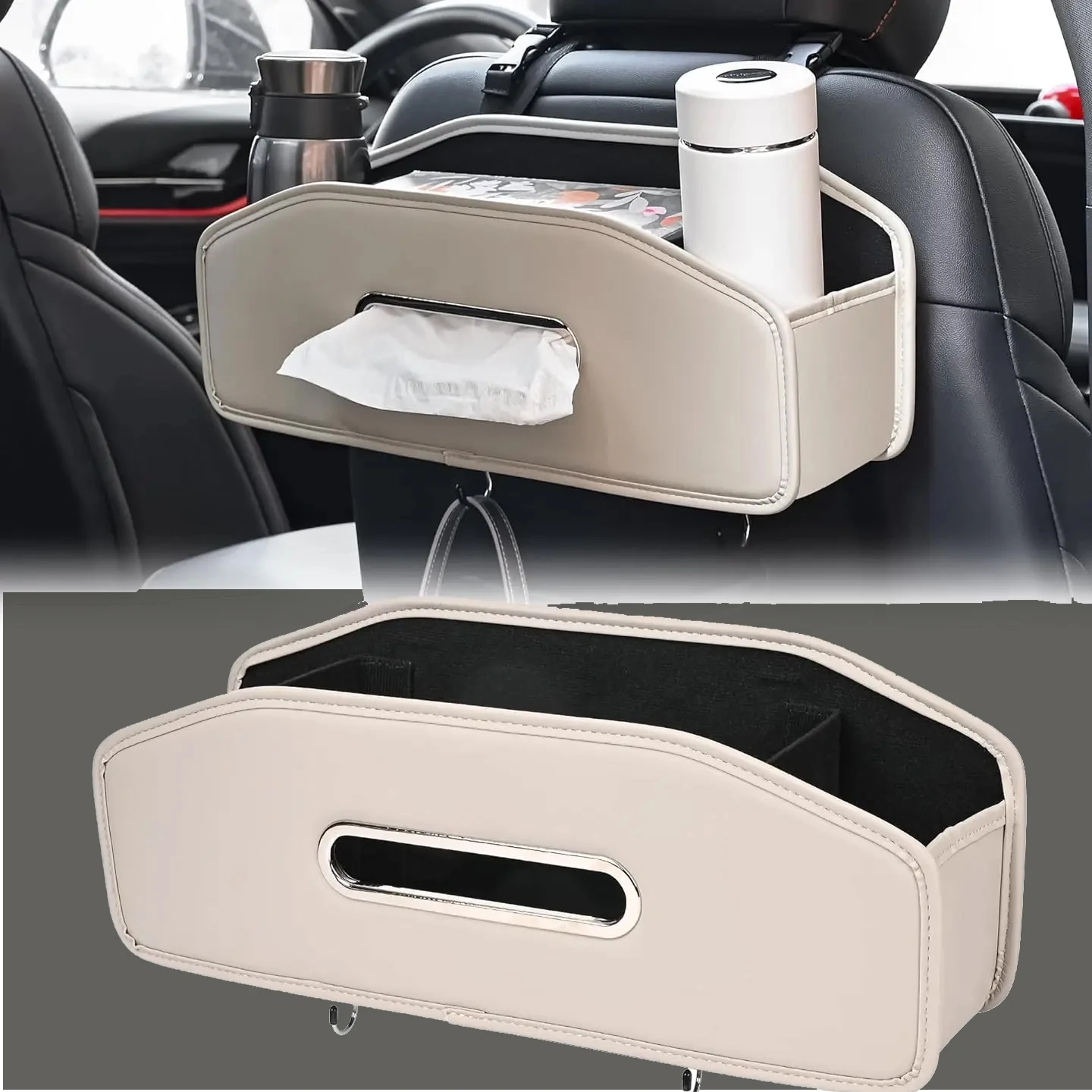 Car seat back storage rack Car tissue rack and storage box hook, 3-in-1 multi-function storage box