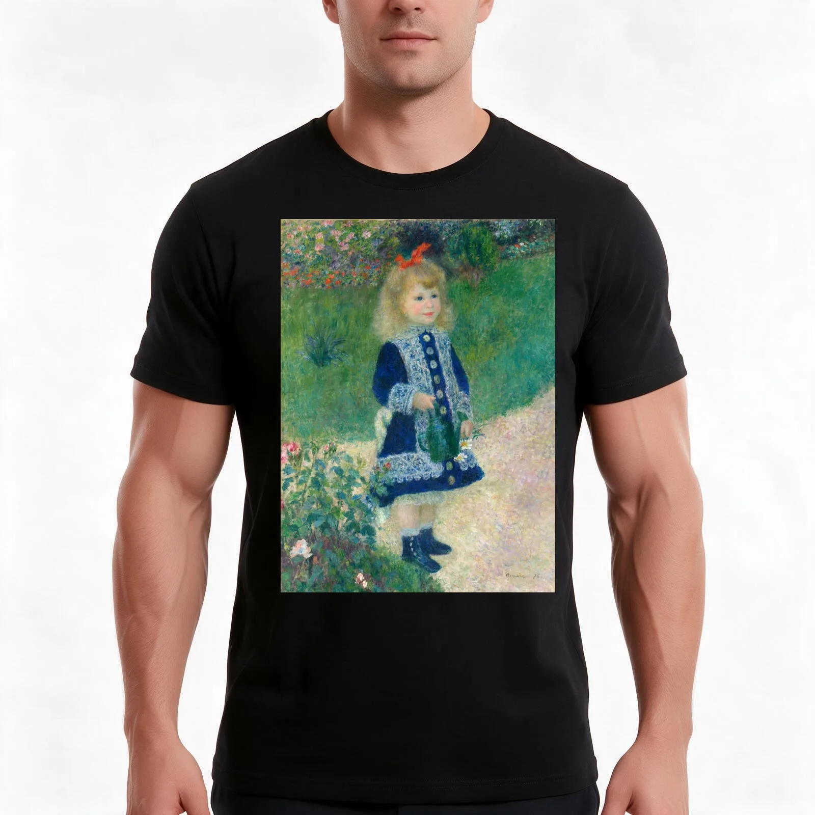 Auguste Renoir, A Girl with a Watering Can, 1876 Painting T-Shirt, Summer Casual Cotton Tee, Oversized Streetwear Tops