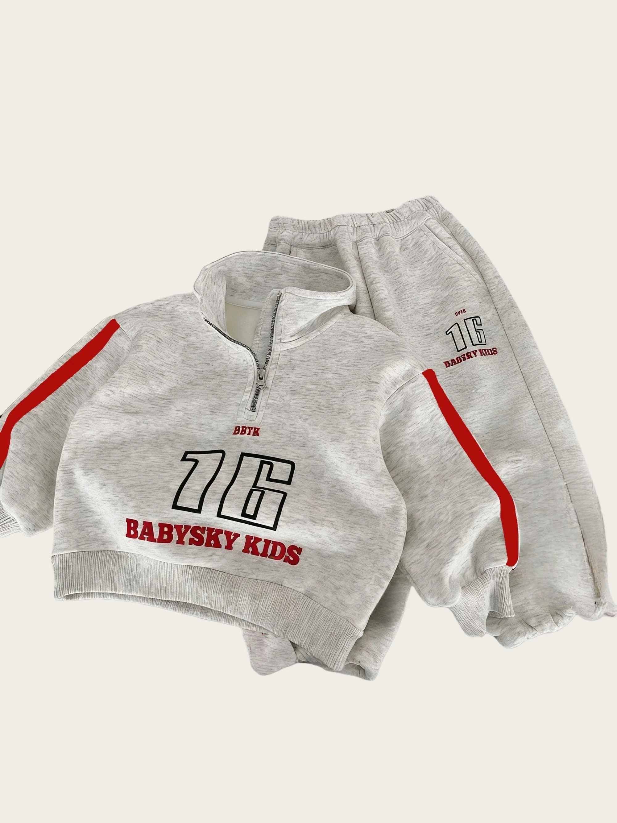 Toddler Boys 2Pcs Tracksuit Number 16 Letter Print Half Zip Sweatshirt Elastic Cuff Jogger Pants Kids Sports Casual Outfit Set