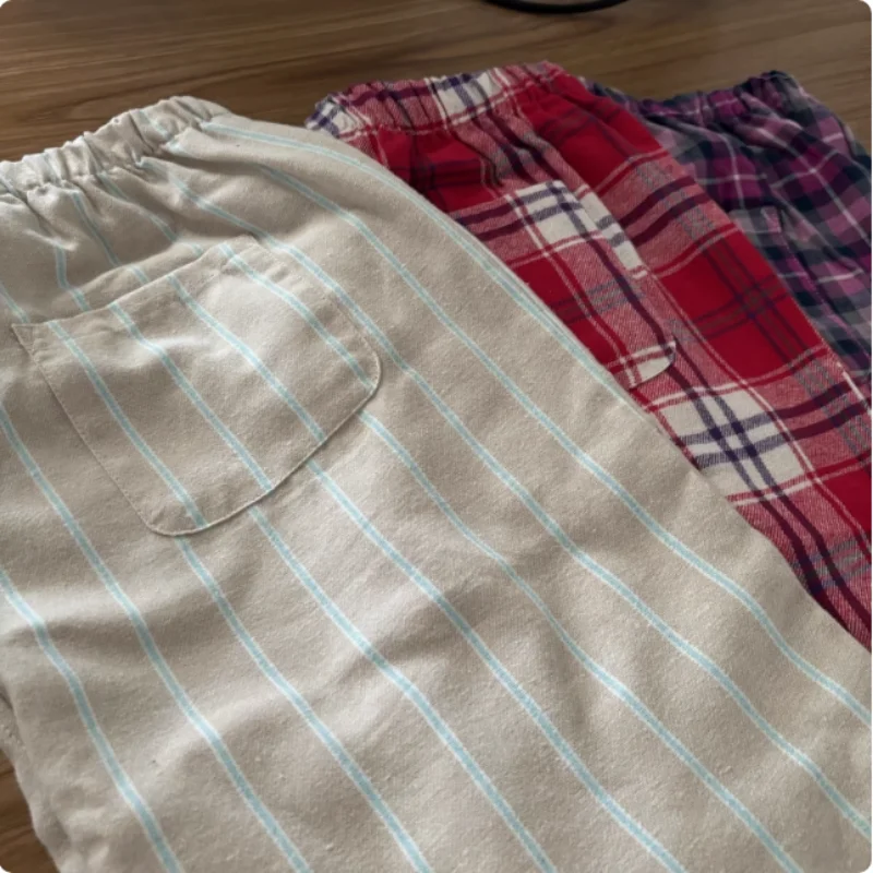 Spring  Autumn Pajamas Pants Men100% Cotton Wool Simple Omfortable Couple Women Trousers Air Conditioner Plaid Pyjamas