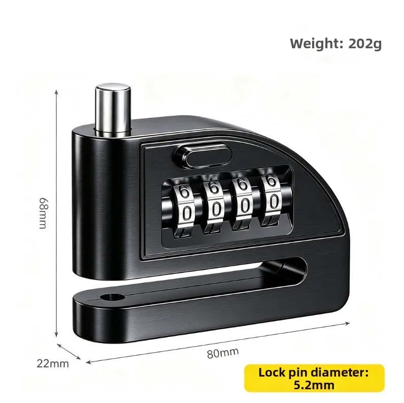 Disc Brake Lock for MTB Road For Bike E For Bike Motorcycle 4 Digit Code Alloy Steel Construction Push to Lock