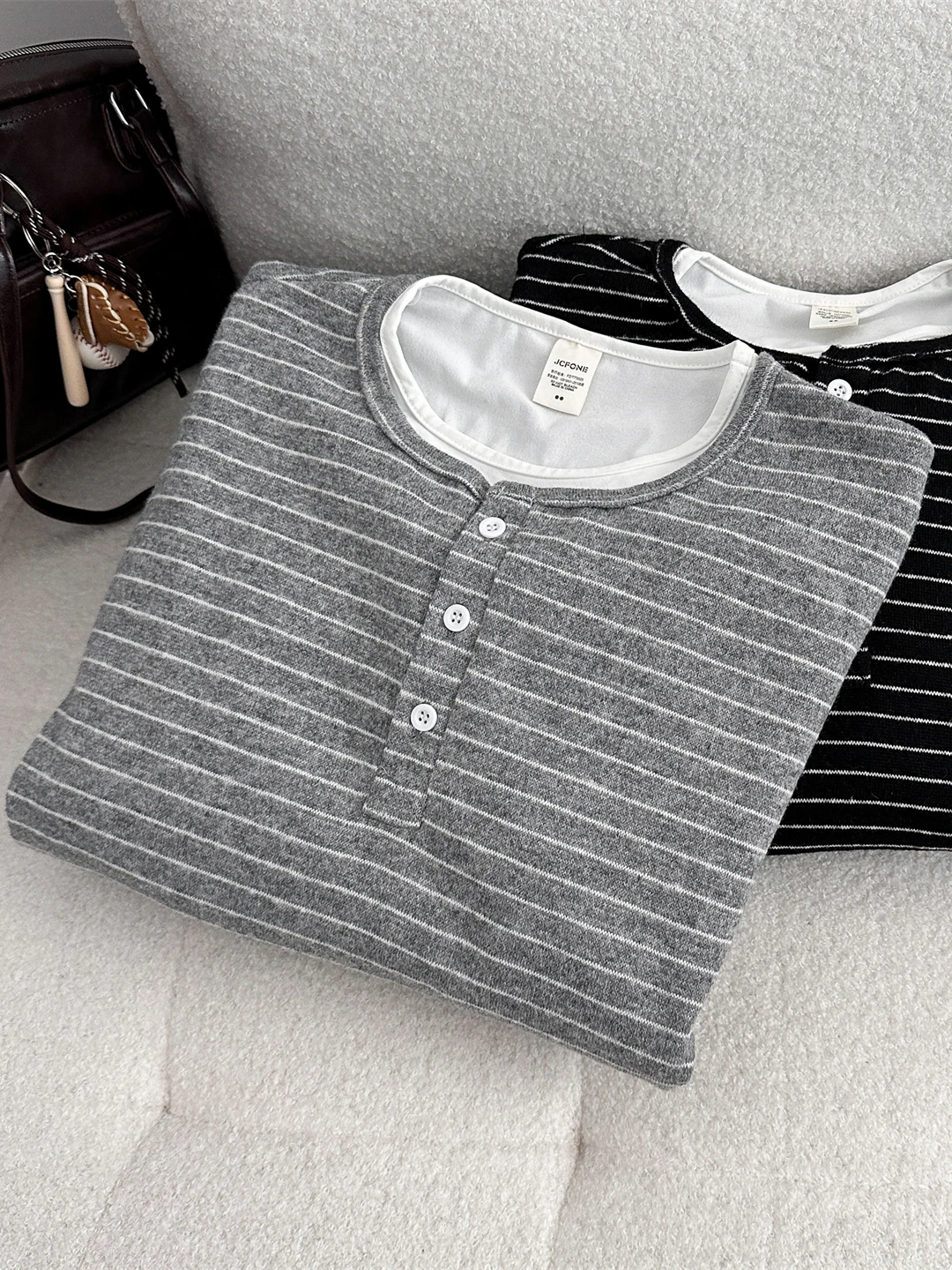 Autumn Loose Long Sleeve Men's Base Layer T-Shirt False Two-Piece Striped Casual American Retro Youth Versatile Top