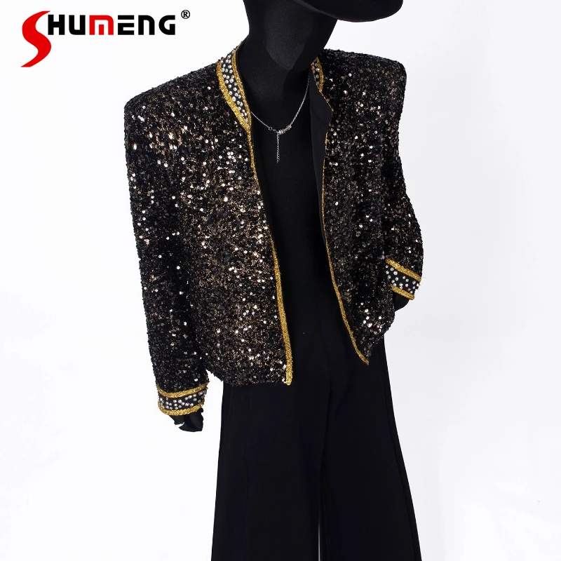 

Men's 2025 Autumn New Light Luxury Jackets Stylish Sparkling Sequin Design Coats Male Handsome Blingbling Unique Elegant Jackets