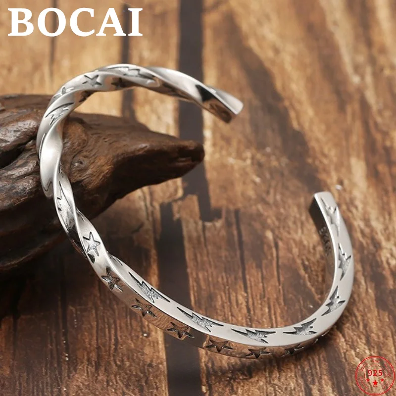 

BOCAI S925 Sterling Silver Bracelets Mobius Circle Stars Flash Twist Solid Bangle Argentum Fashion Charm Jewelry for Men Women