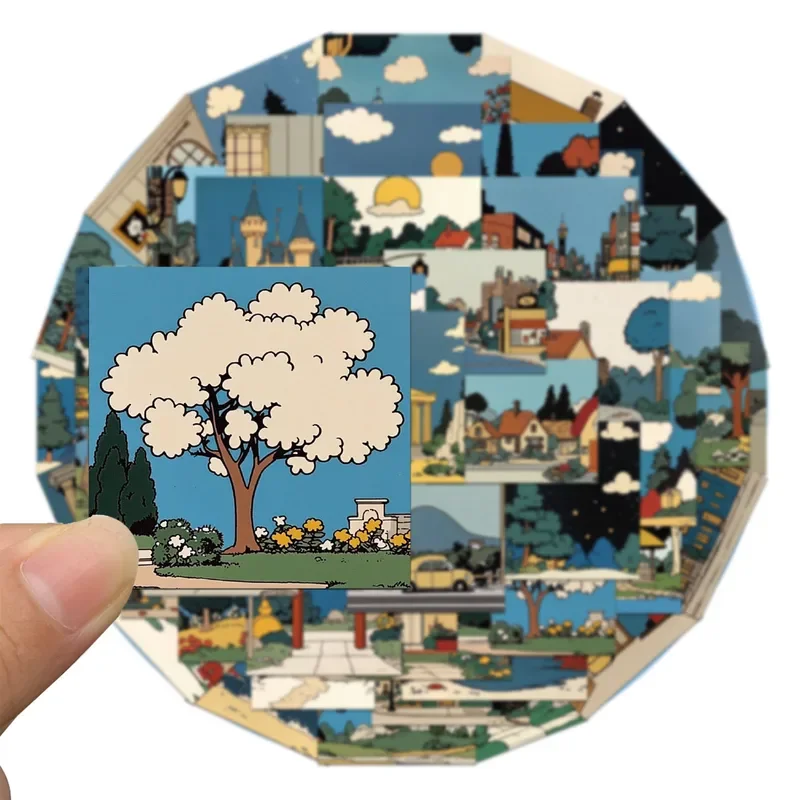 10/30/50Pcs Retro Cartoon Landschaft Aufkleber Exquisite Hand Materialien Telefon Fällen Laptop Koffer Wasser Tassen Wasserdicht stick