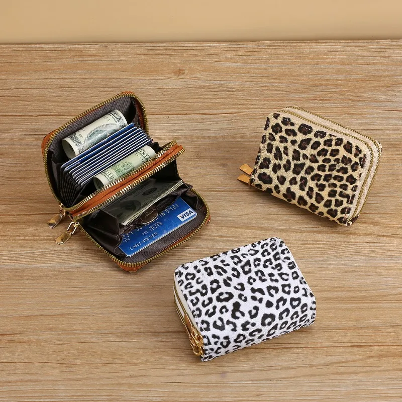 

Pu Leather Card Holder Wallet Large Capacity Coin Purse Leopard Print Travel Women Girl Business Id Multi Card Slot Wallet Bag