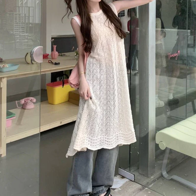 Dress Women Long Dresses Round Neck Sleeveless Y2k Party Loose Casual Boho Elegant Splice Knitted Summer Maxi Vestidos 2025