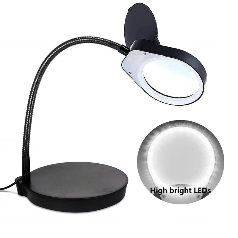 Portable Table Magnifier Glass 5X 3X/10X 15X Desktop Inspection Magnifying With Adjust 38 LED Lamp For Reading Phone PCB Repair