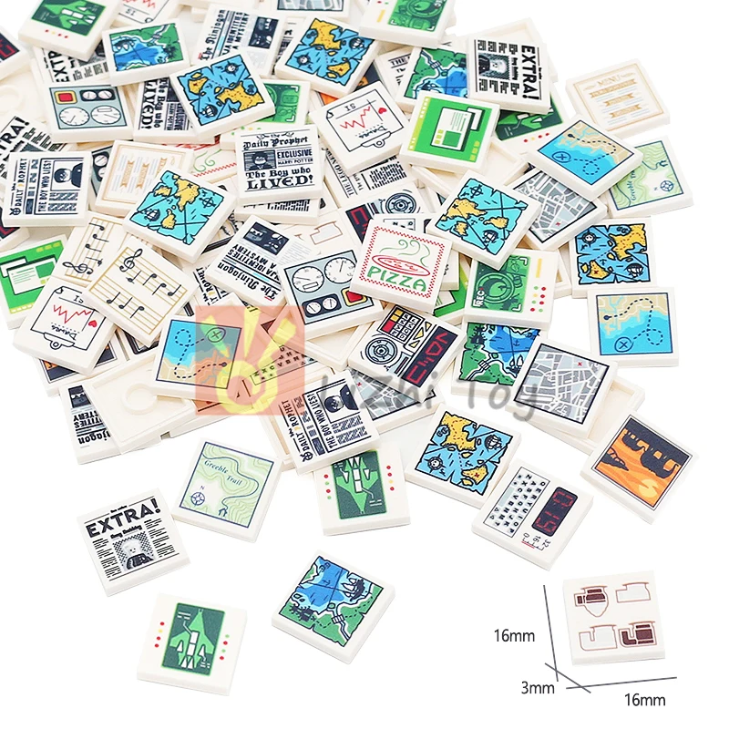 MOC Building Blocks Decoration Tile MOC City Bricks 3068 Smooth 2x2 Pattern Instrument Newspaper Map Computer Construction Toys