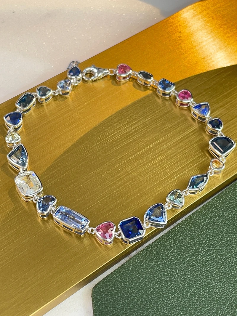 KUGG 100% 18K White Gold Bracelet Luxury Design Real Natural Color Sapphire Bracelet for Women Wedding High Party Jewelry