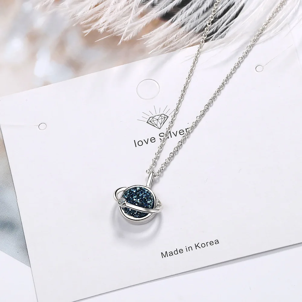 925 Sterling Silver Planet Blue Crystal Women Necklace Pendant Luxury Designer Jewelry Accessories  Items GaaBou