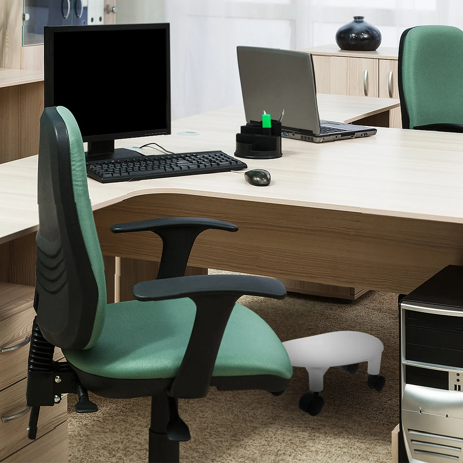 

Low Stool Rolling Stool Easy Assemble Multipurpose Mobile 360 Rotary Office Home Silent Wheels Footstool for Workspace