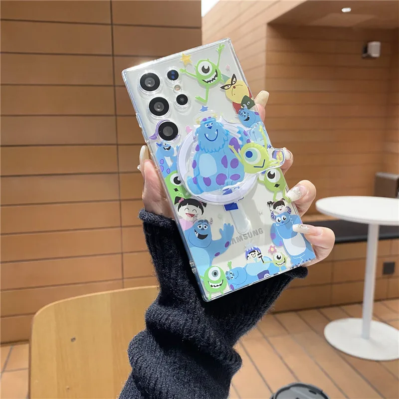Disney-3Dモンスター大学ブラケットカバー、magsafe、ワイヤレス充電、s23、s24 ultra、s21、s22、s20 fe、note 10、20、かわいい