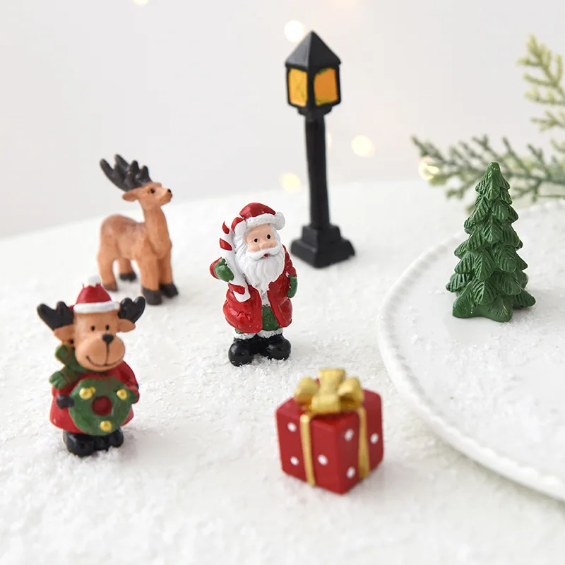 Christmas Resin Figurine Set Santa Elk Tree Mailbox Shapes, Warm Vintage Style, for Cabinet Window Desktop Decor Holiday Gifts