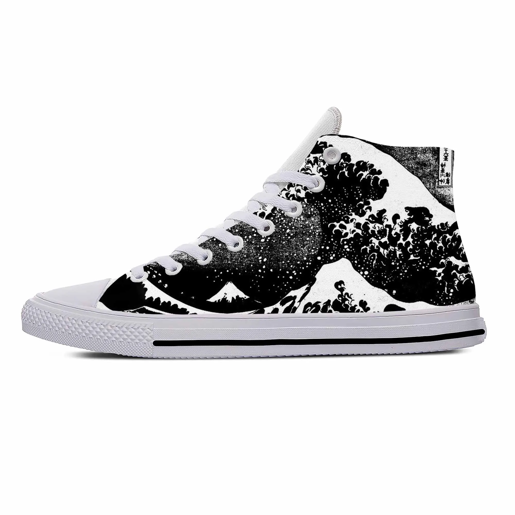 Hot Summer Japanese Anime Cartoon Great Wave Off Kanagawa Lightweight High Top Breathable Board Shoes Men Women Casual Sneakers