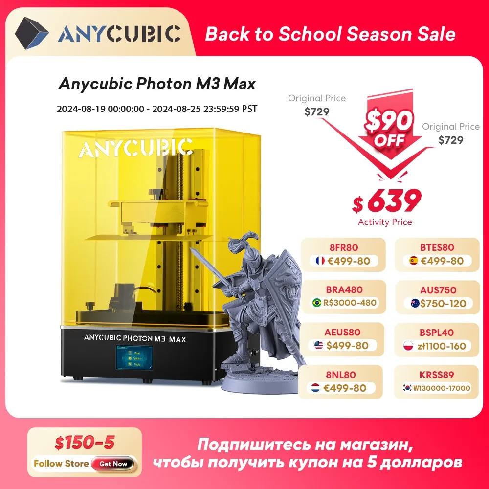 

ANYCUBIC Photon M3 Max 13.6 Inch 7K SLA LCD 3D Printer Large Volume High Speed UV Resin 3D Printer Printing Size 298*164*300mm