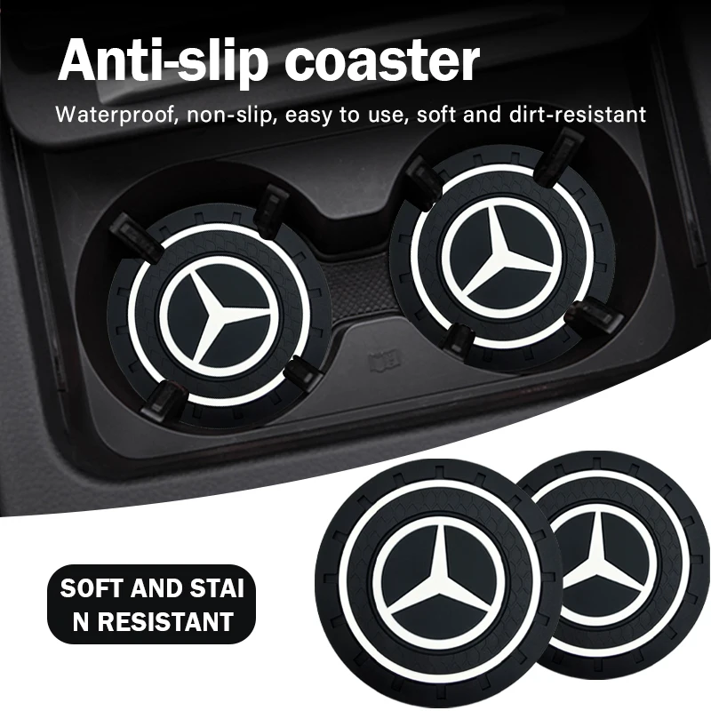 Car Logo Coaster Water Cup Seat Cushion Anti Slip Pad For Mercedes Benz AMG A B C E G R S GLC GLE GLK GLS SLC SLK SLS C200 C230