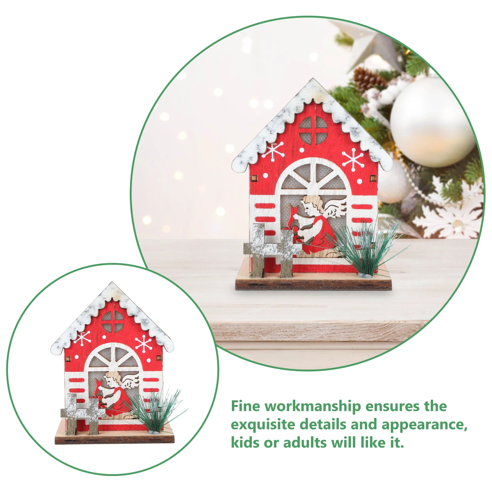 ديكور منزل خشبي متوهج، زينة مشهد عيد الميلاد مع براعة دقيقة لمتجر المنزل والمكتب والعطلات وعرض عيد الميلاد المتوهج