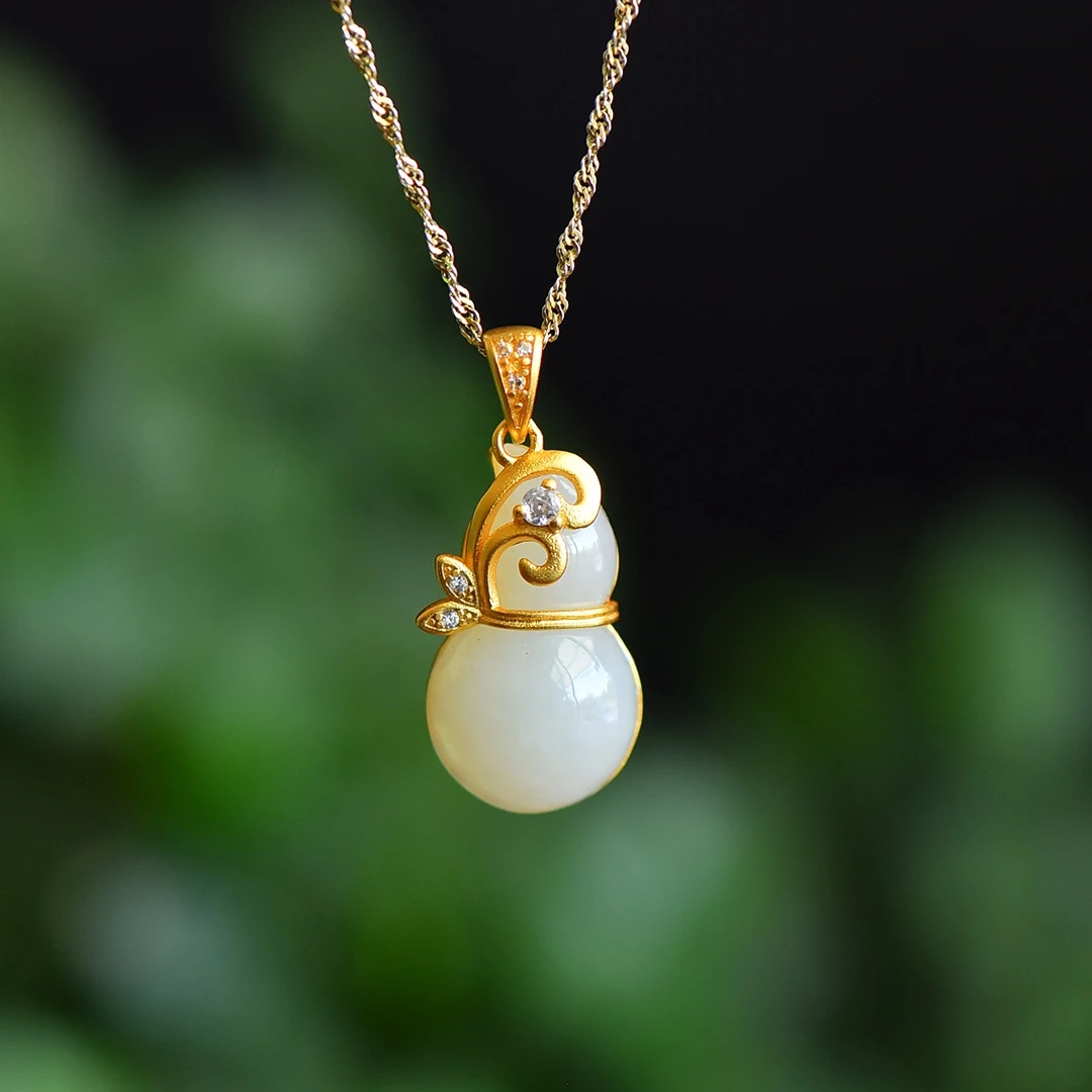 

Ожерелье из стерлингового серебра 925 пробы с нефритом, женские ювелирные изделия, натуральный китайский нефрит, подвеска в виде тыквы из нефрита Hetian, серебряное ожерелье S925