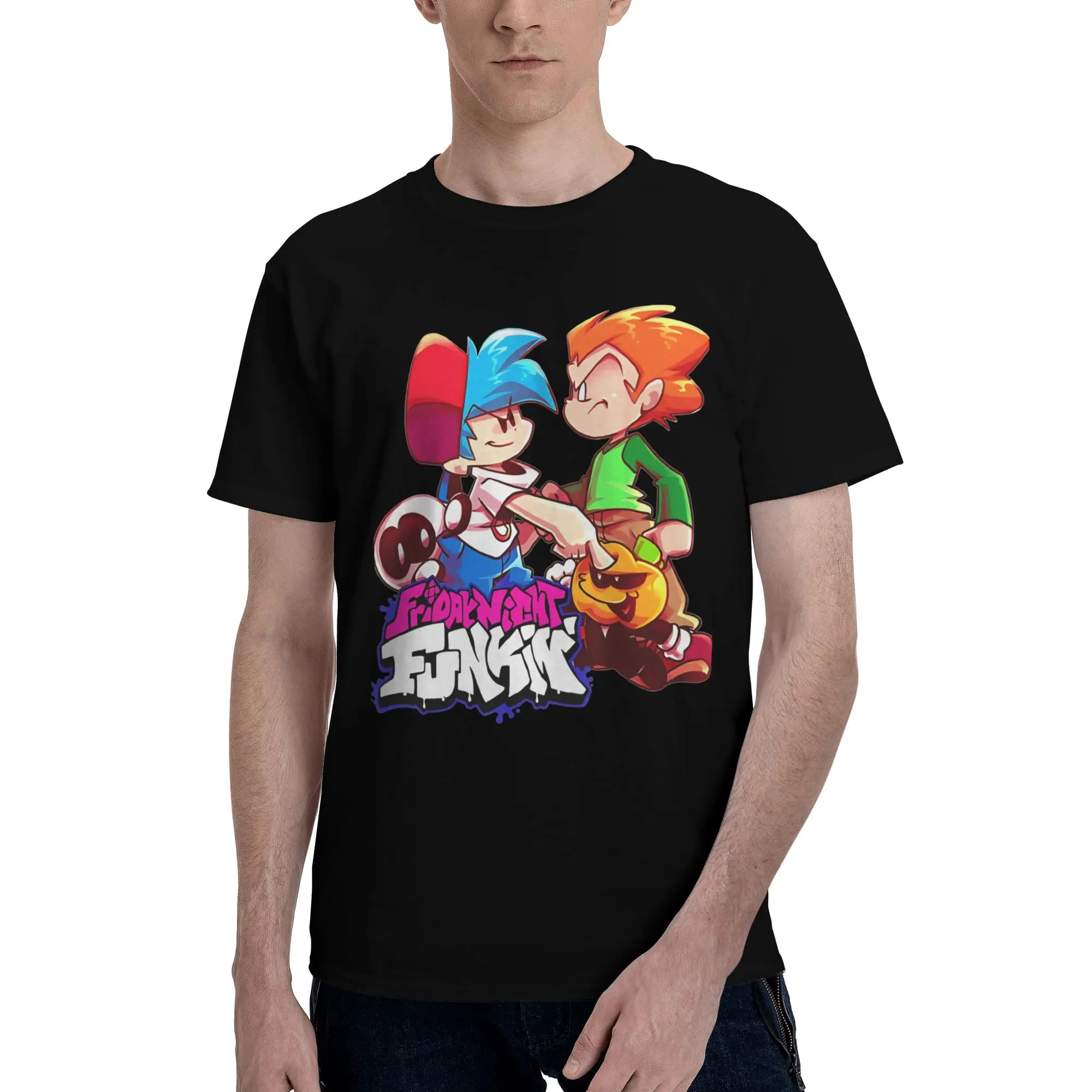 Friday Night Funkin Boyfriend and Pico  Novelty Graphic 100% Cotton T-Shirt FNF Tops Tees For Men