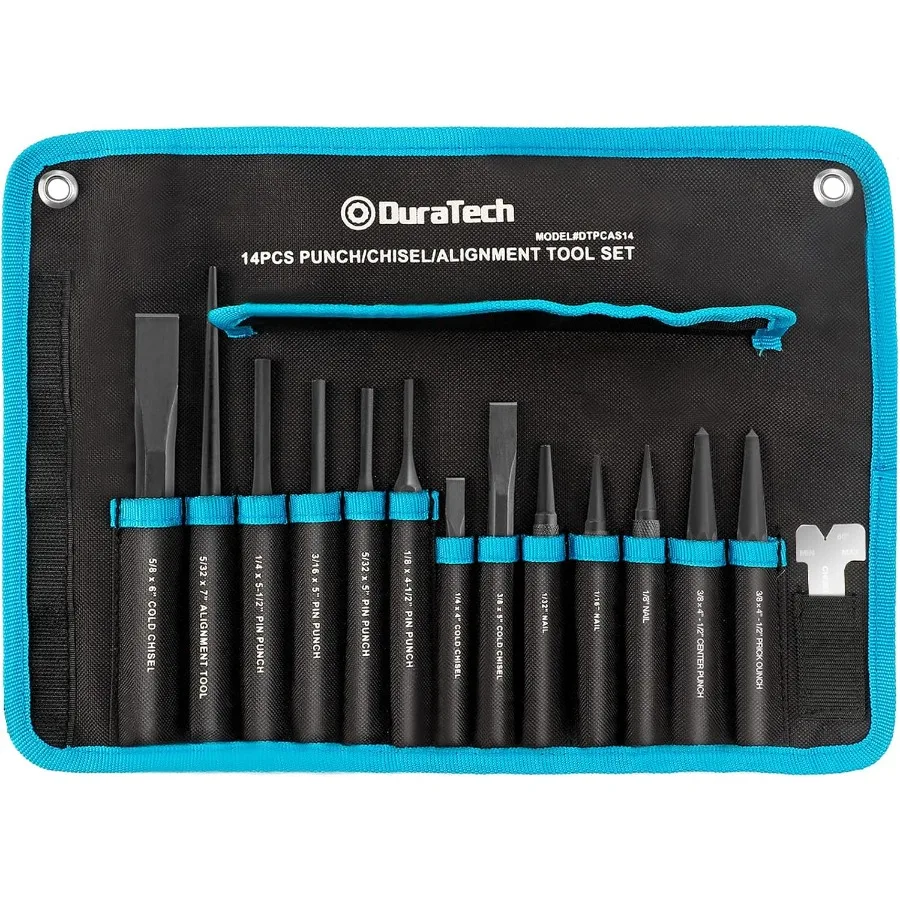 طقم مكون من 14 قطعة مع أداة محاذاة الأزاميل الباردة في الأظافر في كيس دوار لأشغال المعادن الدقيقة والخارجية #1