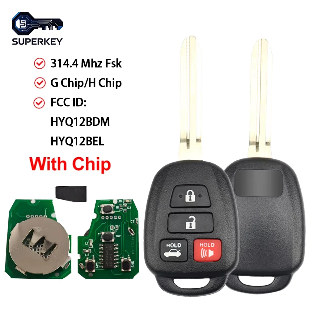 SUPERKEY 4 Button 314.4Mhz With G/H Chip HYQ12BDM / HYQ12BEL Remote Car Key Fob For Toyota Camry Corolla 2012 2013 2014 2017