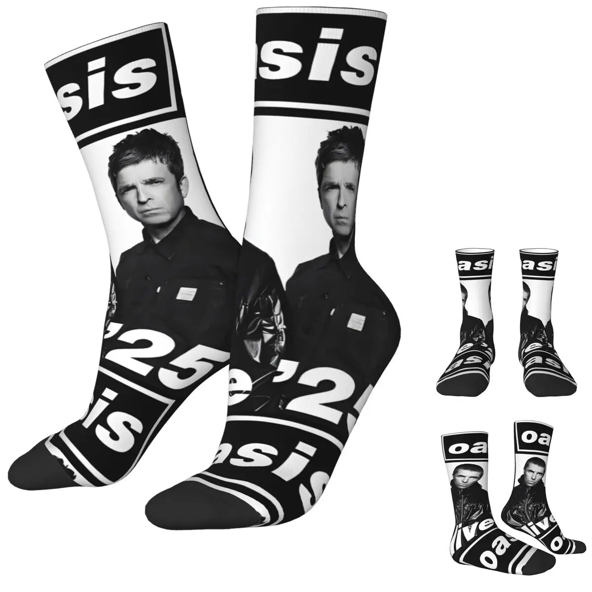 

Мужские носки Harajuku Live '25 Tour Rock Британская группа Носки из полиэстера O-Oasis Спортивные женские носки Весна Лето Осень Зима
