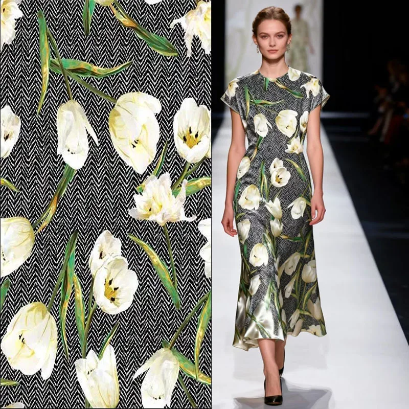 

Шелковая 3d ткань белыми цветами для женщин суперпоплин атласная тянущаяся Ткань для шитья одежды платьев спандексов шелк платье женское летнее шелк натуральный ткань принтом ципао ткань для шитья новогодняя ткань Шелк