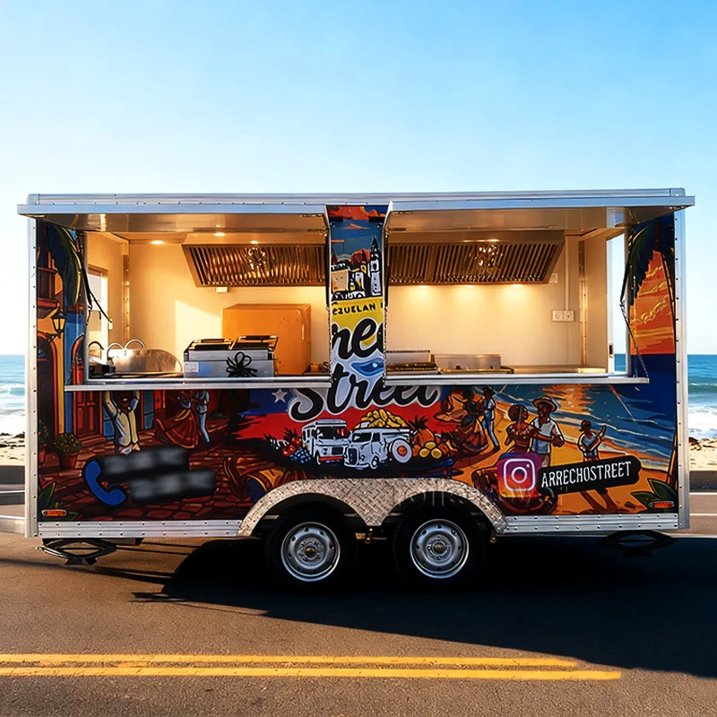 

Мобильный фудтрак в ретро-стиле для хот-догов, пиццы, бургеров, донер-кебаба, уличной еды, фритюрницы для курицы (Para Pollo Frito)