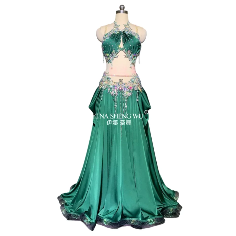 

Женское платье для танца живота по индивидуальному заказу, атласный костюм для соревнований по восточному танцам AB Stones с кисточками